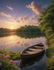 Boat on a lake during sunrise